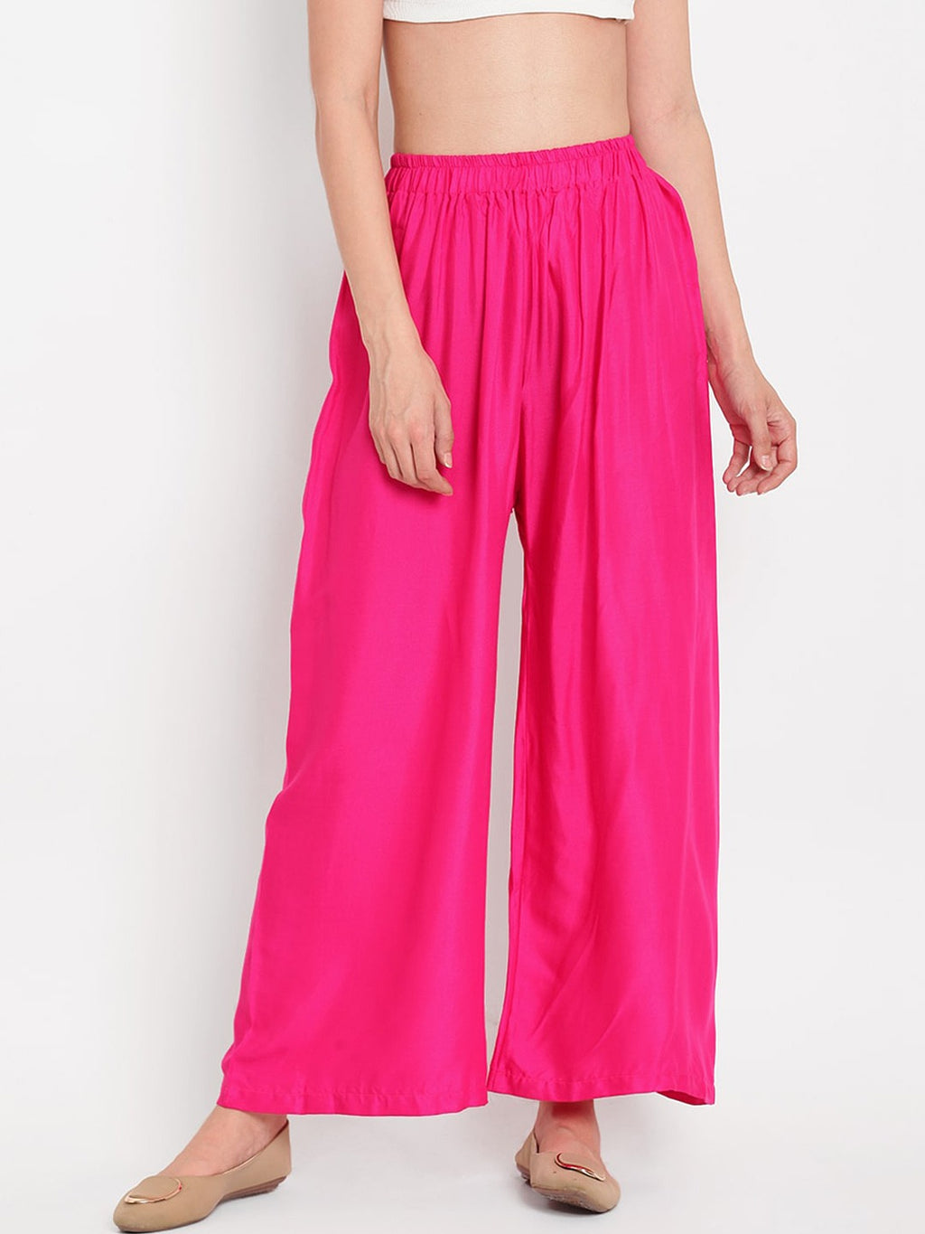Banjara India Women's Plain Rayon Palazzo - Pink