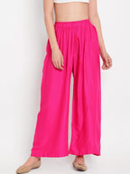 Banjara India Women's Plain Rayon Palazzo - Pink