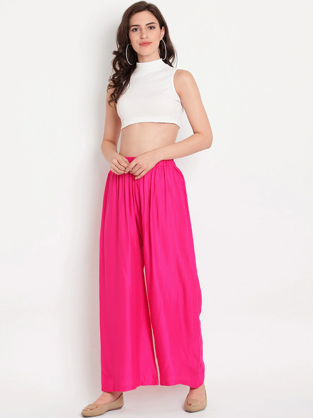 Banjara India Women's Plain Rayon Palazzo - Pink