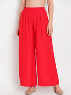 Banjara India Women's Plain Rayon Palazzo - Red