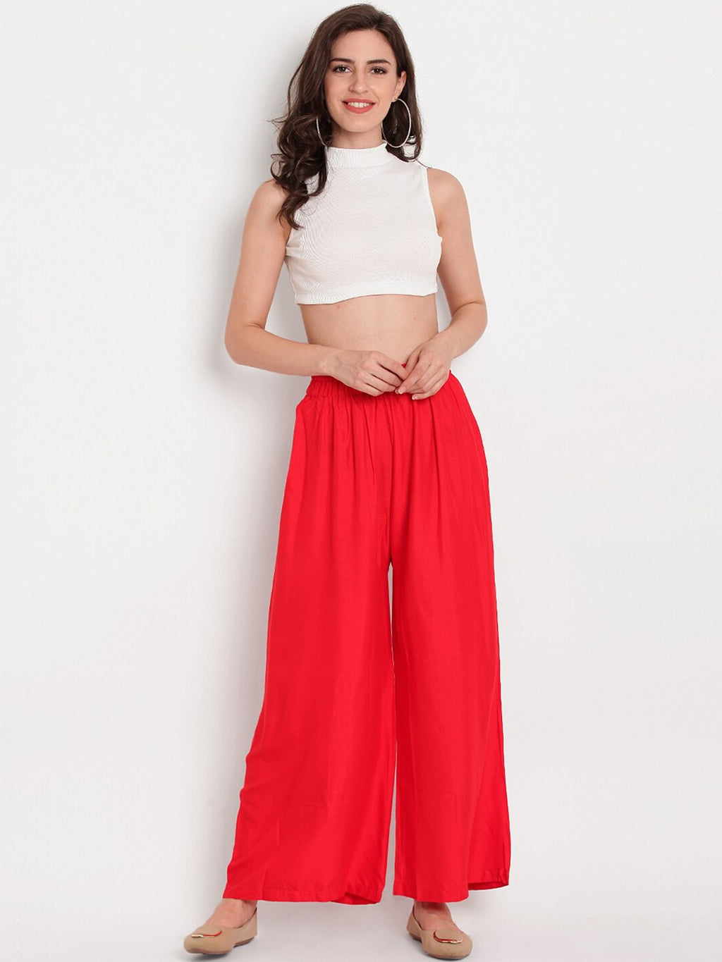 Banjara India Women's Plain Rayon Palazzo - Red