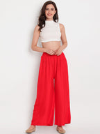 Banjara India Women's Plain Rayon Palazzo - Red