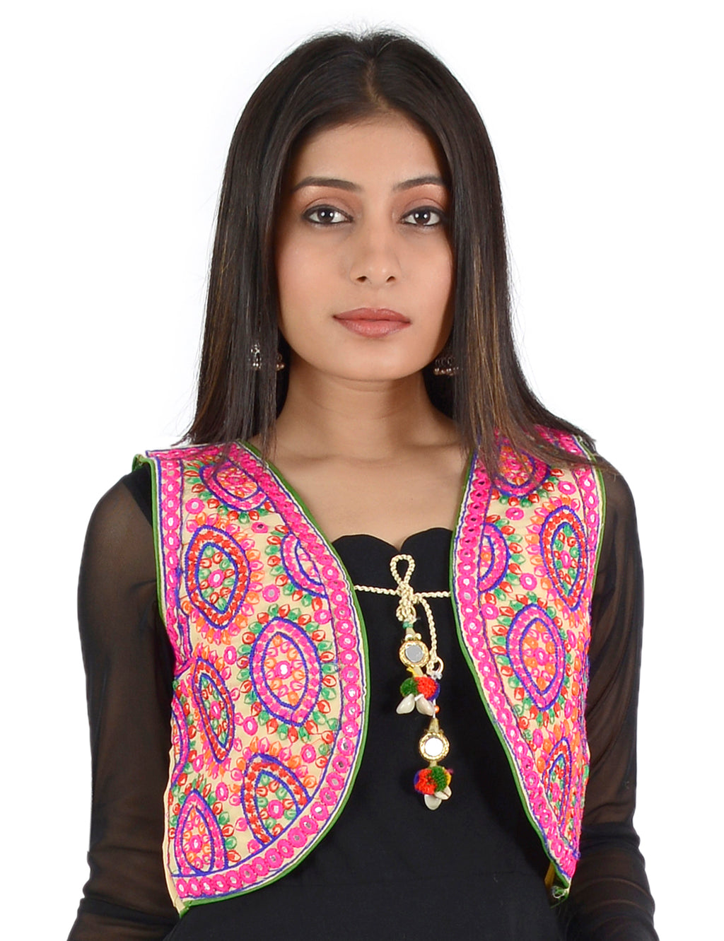 Banjara India Women’s Cotton Blend Kutchi Embroidered Sleeveless Short Ethnic Jacket/Koti (SSE-1001) – Beige - Banjara India