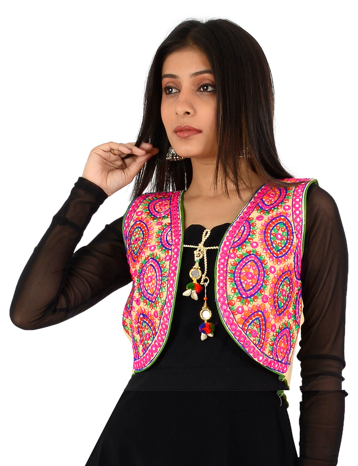 Banjara India Women’s Cotton Blend Kutchi Embroidered Sleeveless Short Ethnic Jacket/Koti (SSE-1001) – Beige - Banjara India