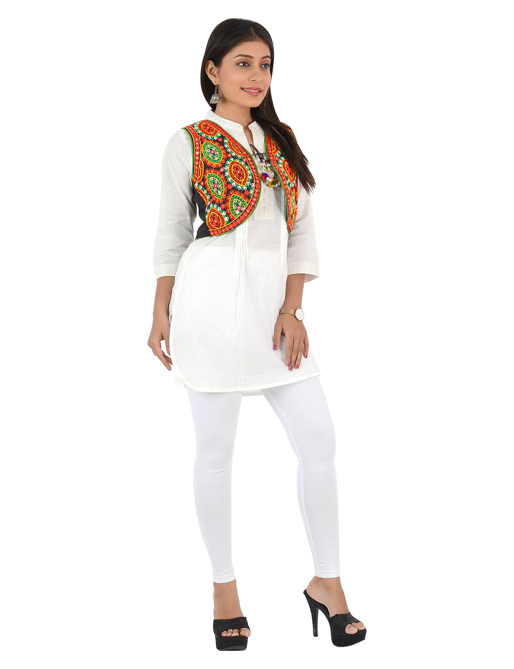 Banjara India Women’s Cotton Blend Kutchi Embroidered Sleeveless Short Ethnic Jacket/Koti (SSE-1001) – Black - Banjara India