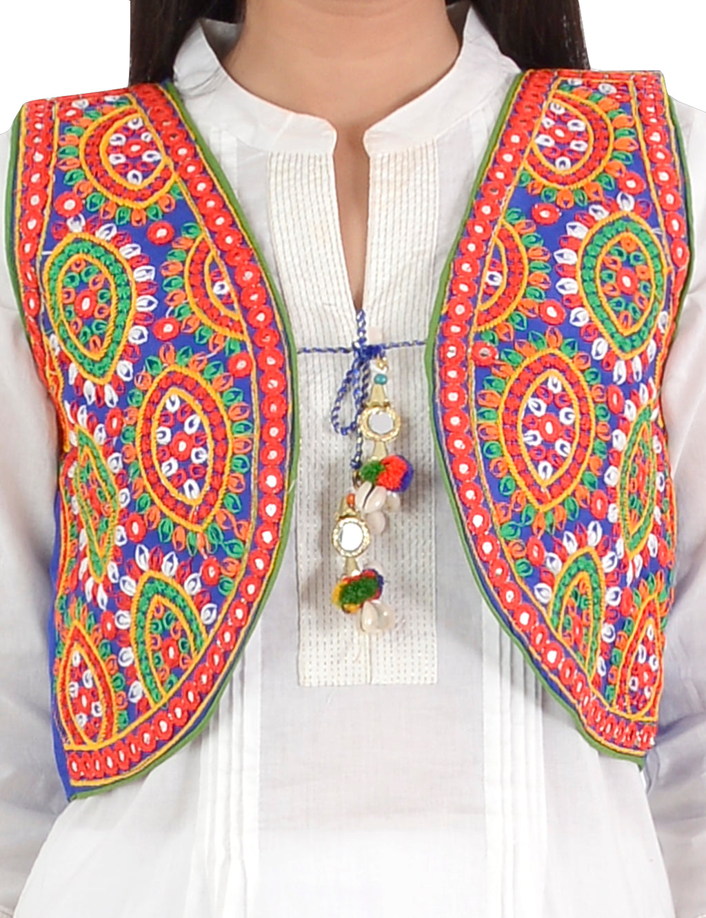 Banjara India Women’s Cotton Blend Kutchi Embroidered Sleeveless Short Ethnic Jacket/Koti (SSE-1001) – Blue - Banjara India