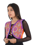 Banjara India Women’s Cotton Blend Kutchi Embroidered Sleeveless Short Ethnic Jacket/Koti (SSE-1001) – Orange - Banjara India