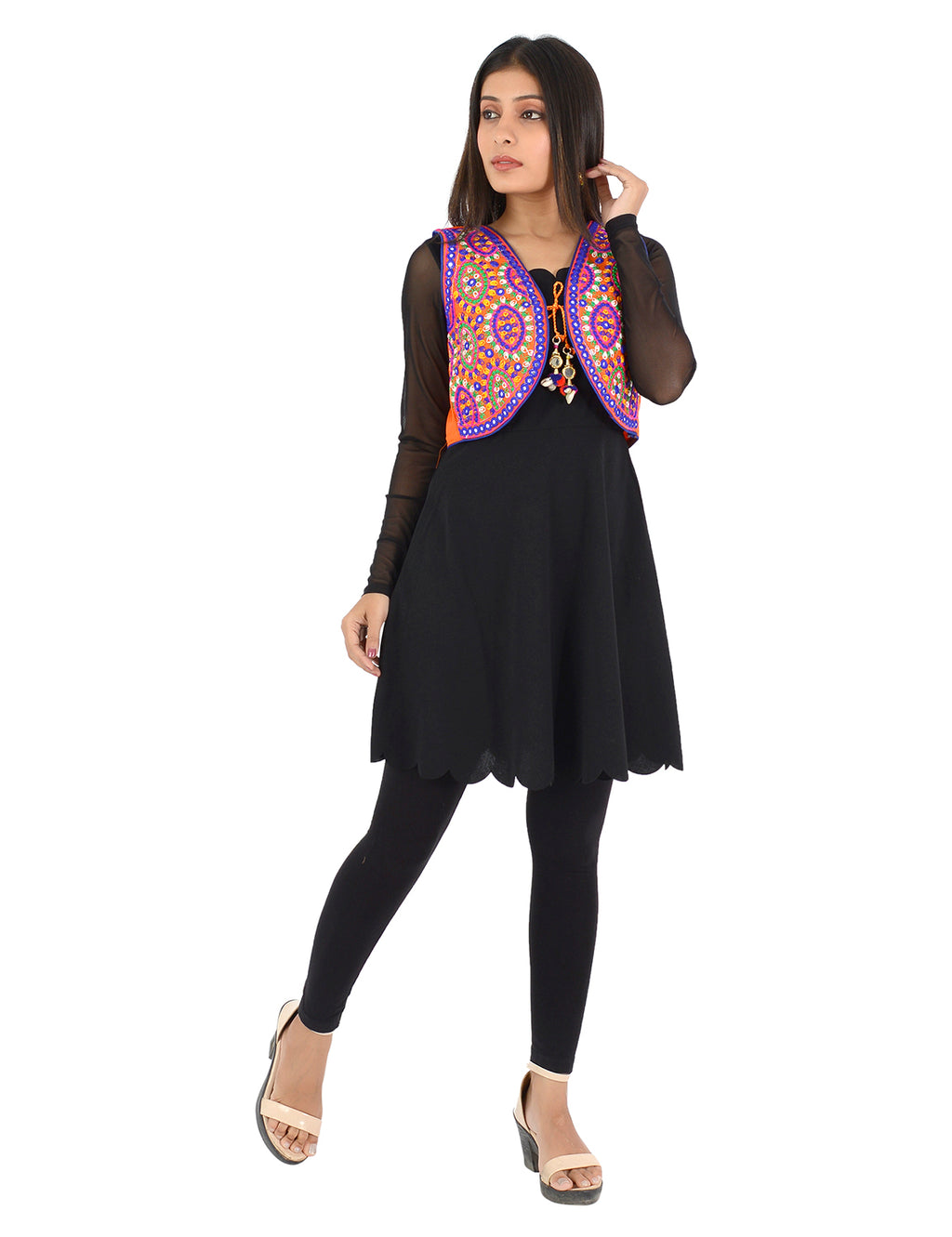 Banjara India Women’s Cotton Blend Kutchi Embroidered Sleeveless Short Ethnic Jacket/Koti (SSE-1001) – Orange - Banjara India