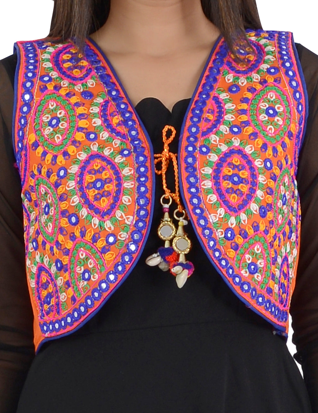 Banjara India Women’s Cotton Blend Kutchi Embroidered Sleeveless Short Ethnic Jacket/Koti (SSE-1001) – Orange - Banjara India