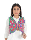Banjara India Women’s Cotton Blend Kutchi Embroidered Sleeveless Short Ethnic Jacket/Koti (SSE-1001) – Pink - Banjara India