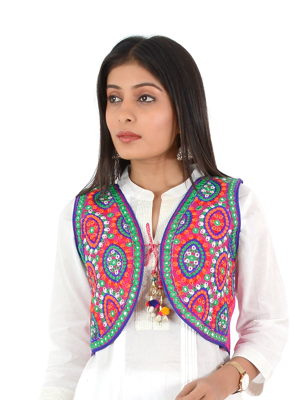 Banjara India Women’s Cotton Blend Kutchi Embroidered Sleeveless Short Ethnic Jacket/Koti (SSE-1001) – Pink - Banjara India