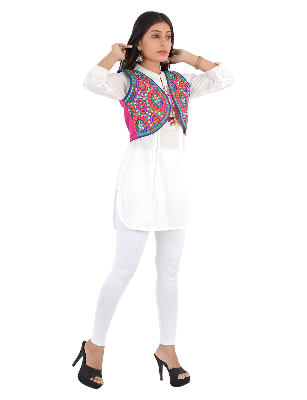 Banjara India Women’s Cotton Blend Kutchi Embroidered Sleeveless Short Ethnic Jacket/Koti (SSE-1001) – Pink - Banjara India