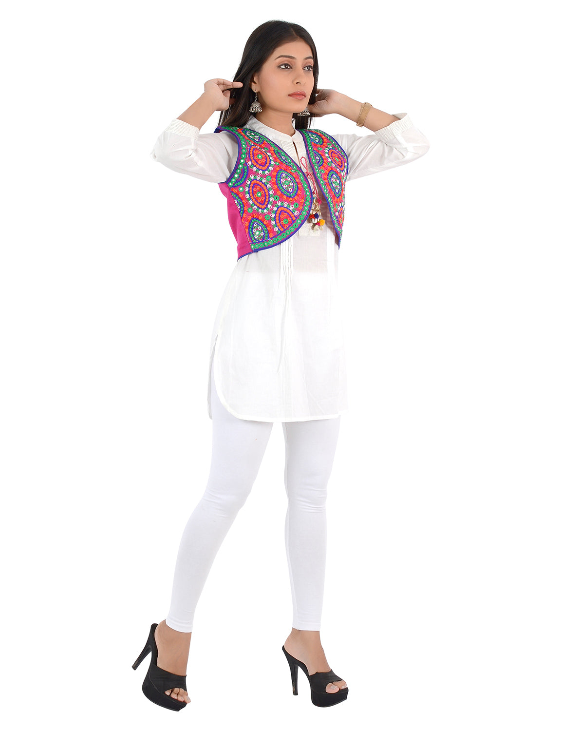 Banjara India Women’s Cotton Blend Kutchi Embroidered Sleeveless Short Ethnic Jacket/Koti (SSE-1001) – Pink - Banjara India