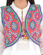 Banjara India Women’s Cotton Blend Kutchi Embroidered Sleeveless Short Ethnic Jacket/Koti (SSE-1001) – Pink - Banjara India