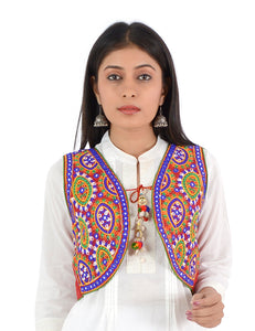 Banjara India Women’s Cotton Blend Kutchi Embroidered Sleeveless Short Ethnic Jacket/Koti (SSE-1001) – Red - Banjara India