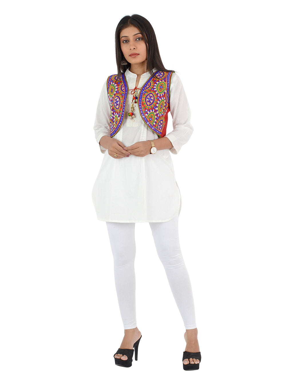 Banjara India Women’s Cotton Blend Kutchi Embroidered Sleeveless Short Ethnic Jacket/Koti (SSE-1001) – Red - Banjara India