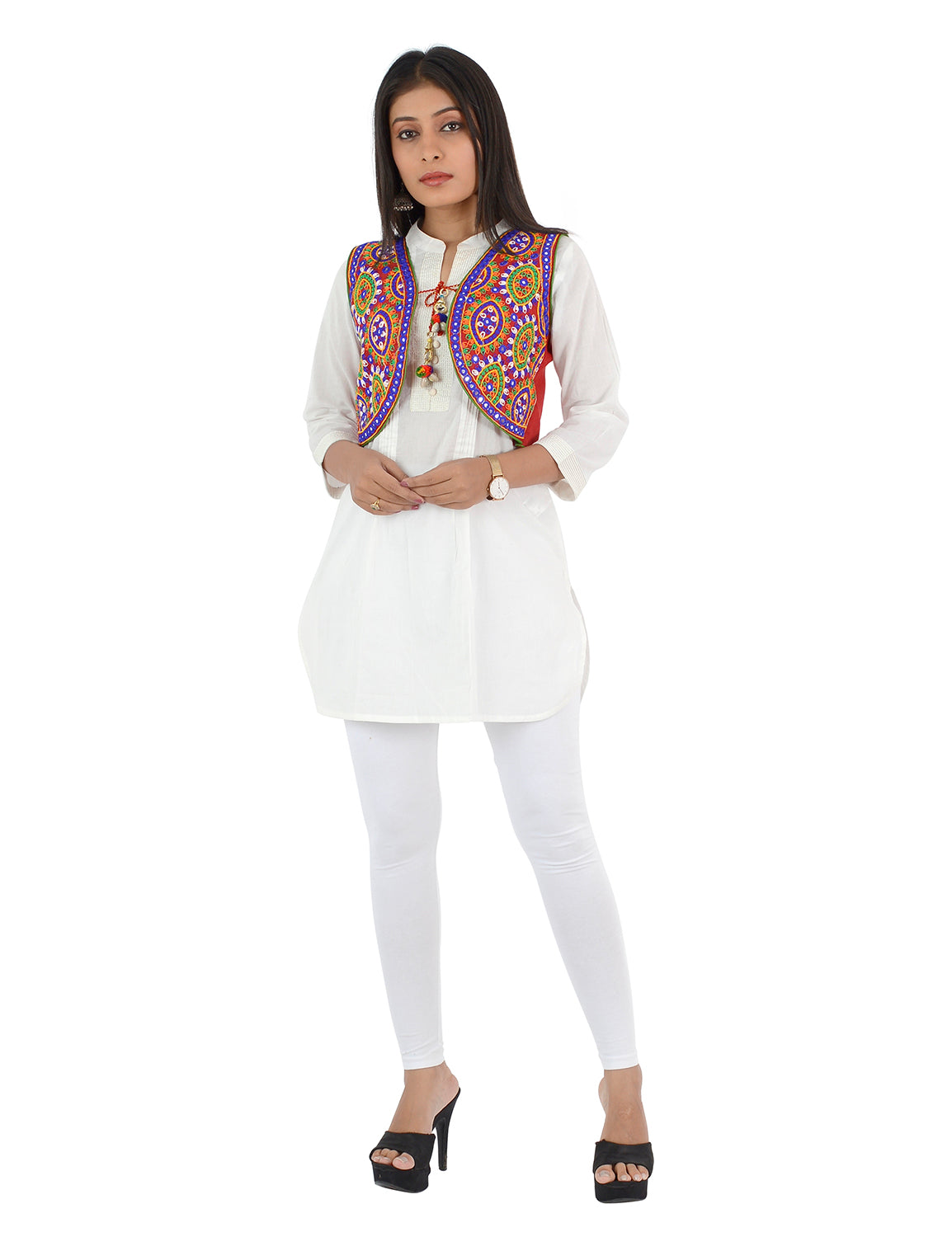 Banjara India Women’s Cotton Blend Kutchi Embroidered Sleeveless Short Ethnic Jacket/Koti (SSE-1001) – Red - Banjara India