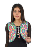 Banjara India Women’s Cotton Blend Kutchi Embroidered Sleeveless Short Ethnic Jacket/Koti (SSE-1001) – White - Banjara India