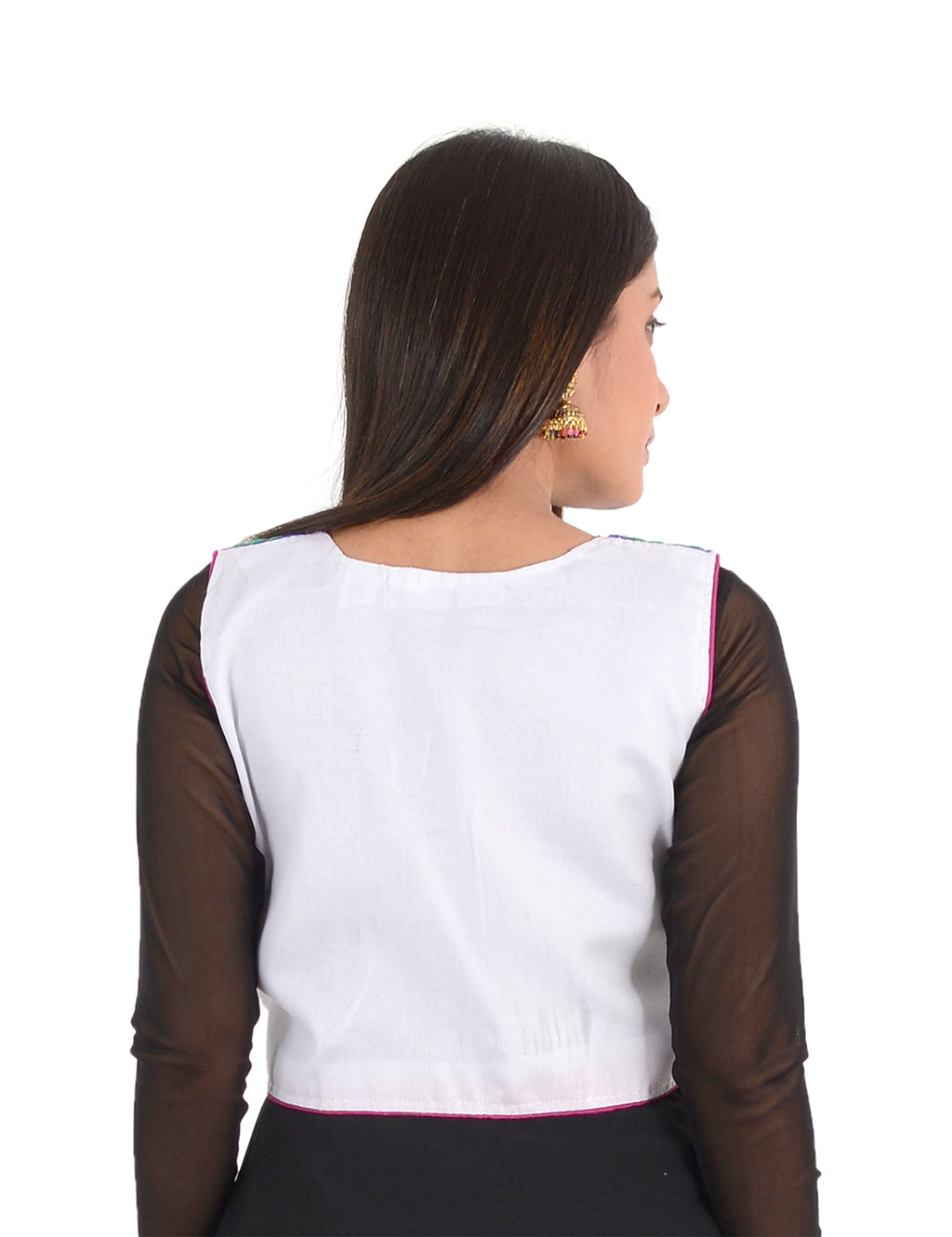Banjara India Women’s Cotton Blend Kutchi Embroidered Sleeveless Short Ethnic Jacket/Koti (SSE-1001) – White - Banjara India
