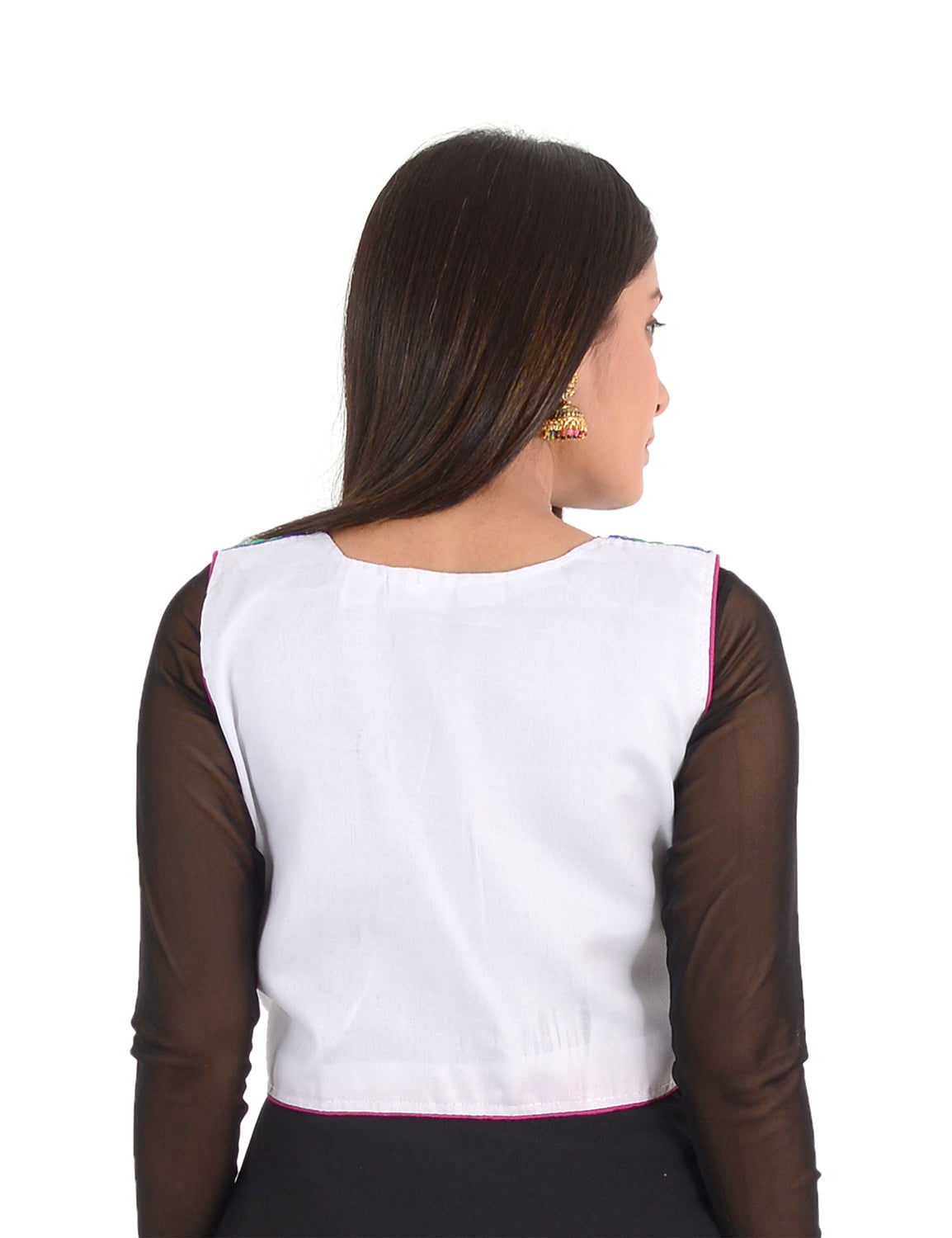 Banjara India Women’s Cotton Blend Kutchi Embroidered Sleeveless Short Ethnic Jacket/Koti (SSE-1001) – White - Banjara India