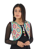 Banjara India Women’s Cotton Blend Kutchi Embroidered Sleeveless Short Ethnic Jacket/Koti (SSE-1001) – White - Banjara India