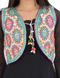 Banjara India Women’s Cotton Blend Kutchi Embroidered Sleeveless Short Ethnic Jacket/Koti (SSE-1001) – White - Banjara India