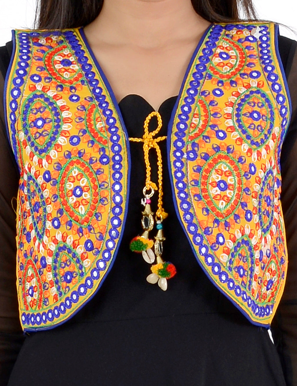 Banjara India Women’s Cotton Blend Kutchi Embroidered Sleeveless Short Ethnic Jacket/Koti (SSE-1001) – Yellow - Banjara India