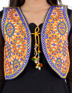 Banjara India Women’s Cotton Blend Kutchi Embroidered Sleeveless Short Ethnic Jacket/Koti (SSE-1001) – Yellow - Banjara India