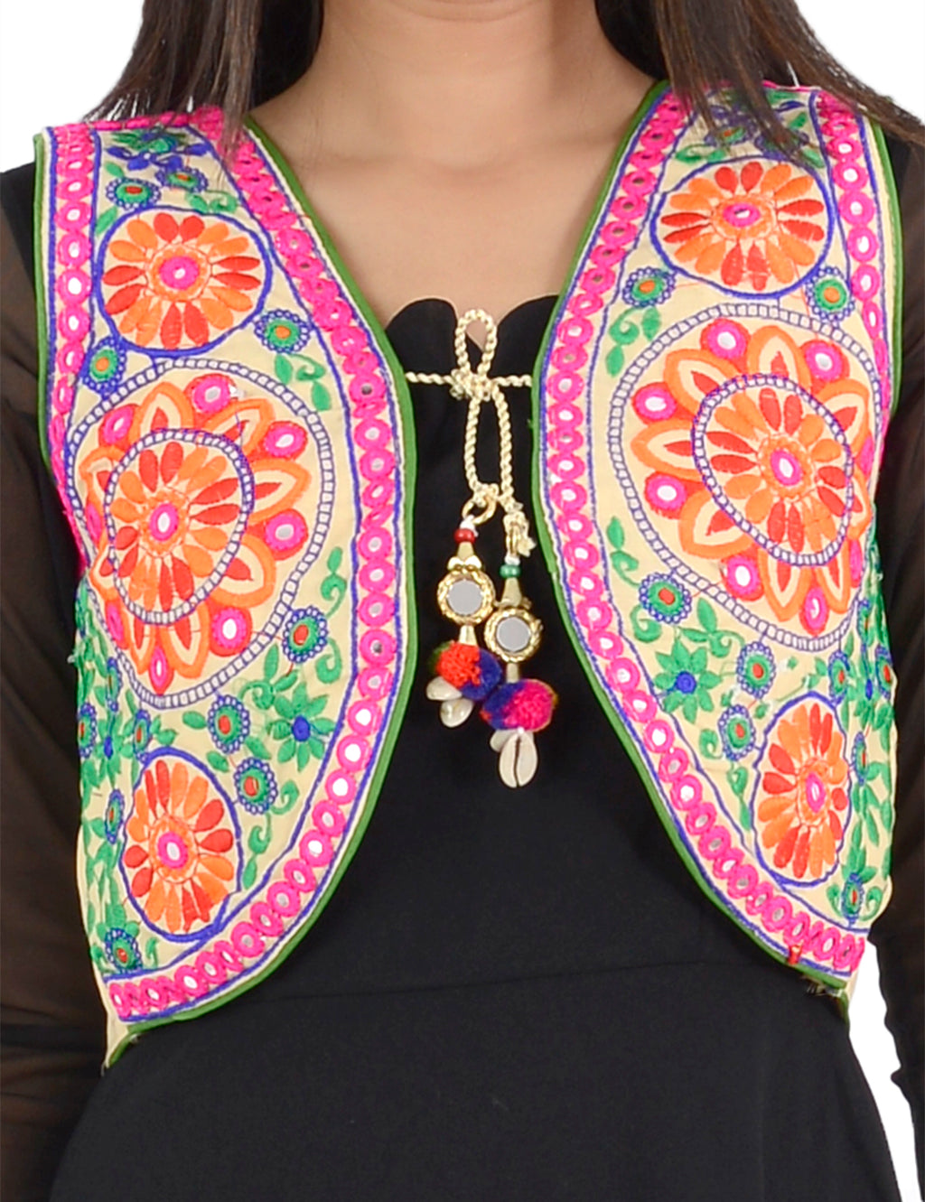 Banjara India Women’s Cotton Blend Kutchi Embroidered Sleeveless Short Ethnic Jacket/Koti (SSE-2002) – Beige - Banjara India