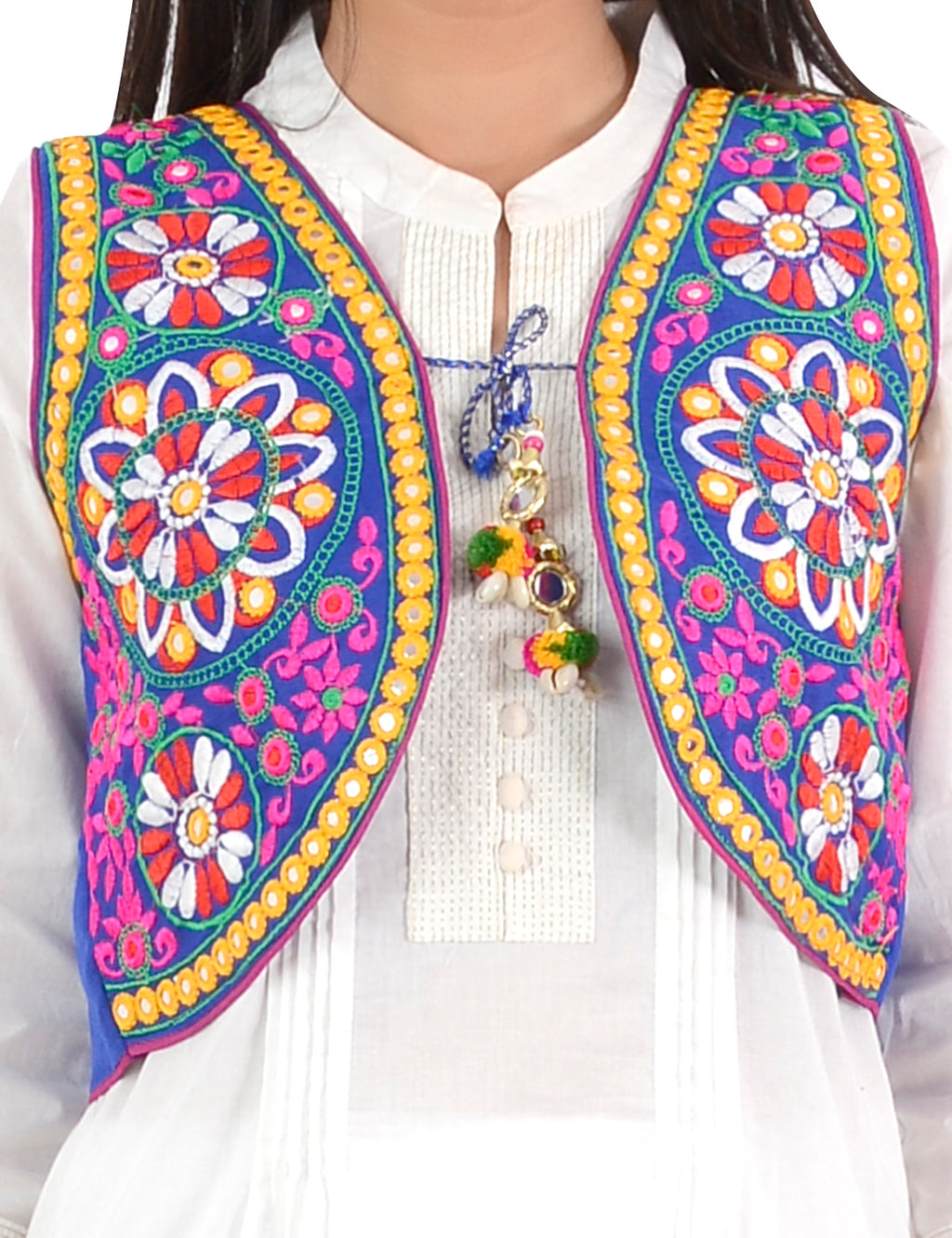 Banjara India Women’s Cotton Blend Kutchi Embroidered Sleeveless Short Ethnic Jacket/Koti (SSE-2002) – Blue - Banjara India