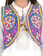 Banjara India Women’s Cotton Blend Kutchi Embroidered Sleeveless Short Ethnic Jacket/Koti (SSE-2002) – Blue - Banjara India