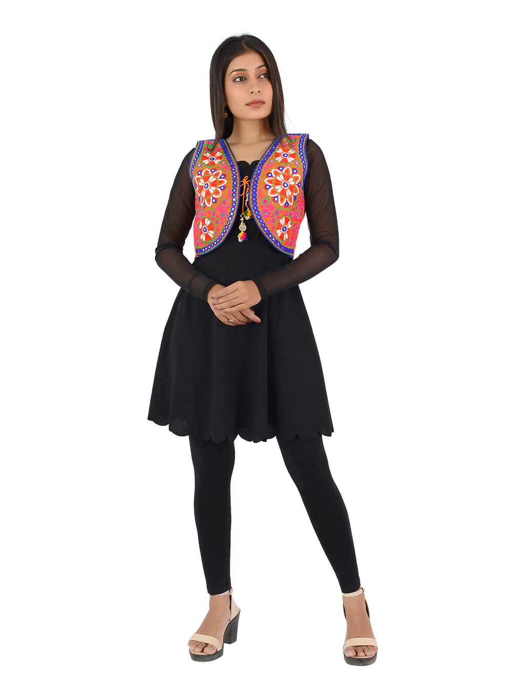Banjara India Women’s Cotton Blend Kutchi Embroidered Sleeveless Short Ethnic Jacket/Koti (SSE-2002) – Orange - Banjara India