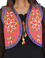 Banjara India Women’s Cotton Blend Kutchi Embroidered Sleeveless Short Ethnic Jacket/Koti (SSE-2002) – Orange - Banjara India