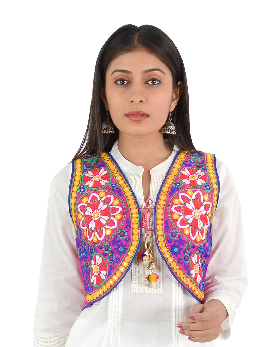Banjara India Women’s Cotton Blend Kutchi Embroidered Sleeveless Short Ethnic Jacket/Koti (SSE-2002) – Pink - Banjara India