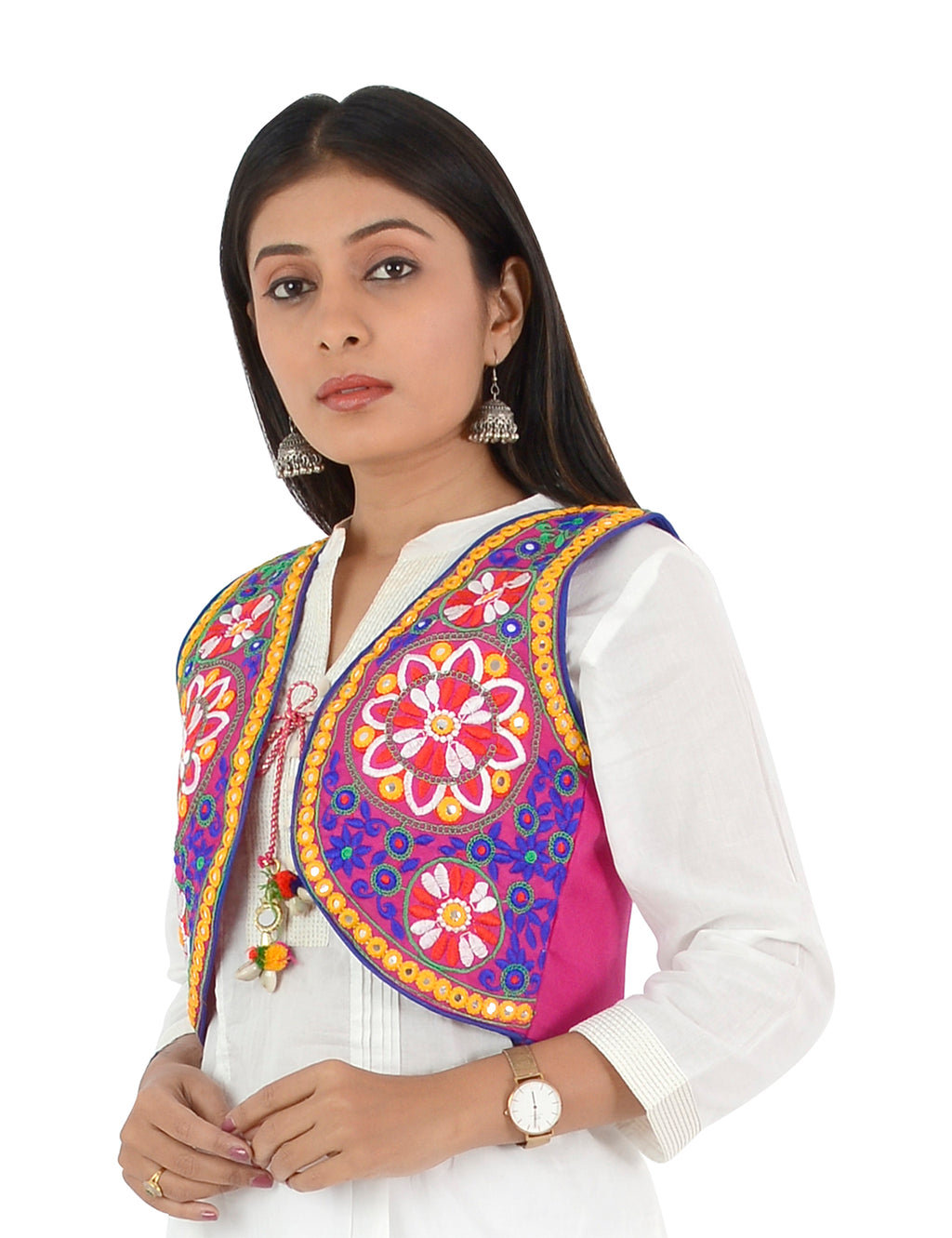 Banjara India Women’s Cotton Blend Kutchi Embroidered Sleeveless Short Ethnic Jacket/Koti (SSE-2002) – Pink - Banjara India