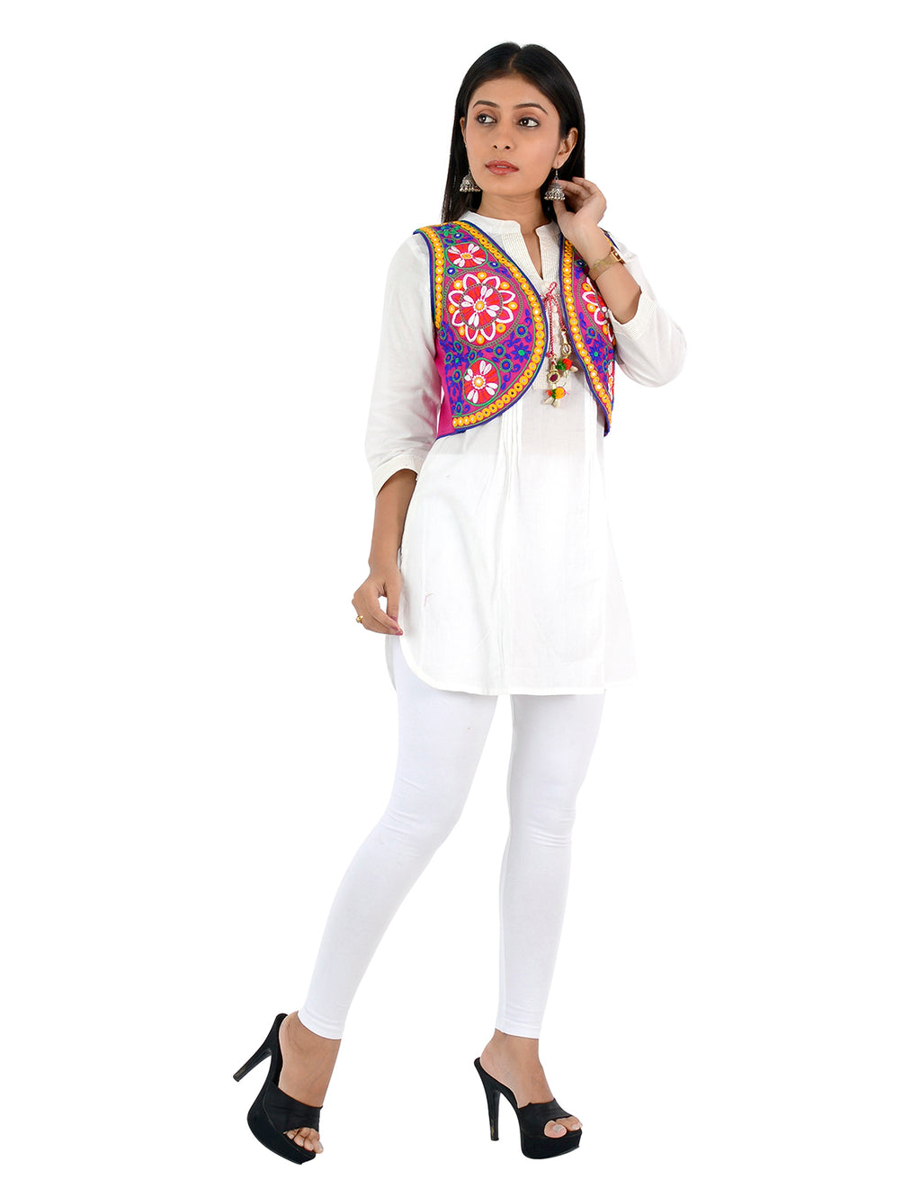 Banjara India Women’s Cotton Blend Kutchi Embroidered Sleeveless Short Ethnic Jacket/Koti (SSE-2002) – Pink - Banjara India