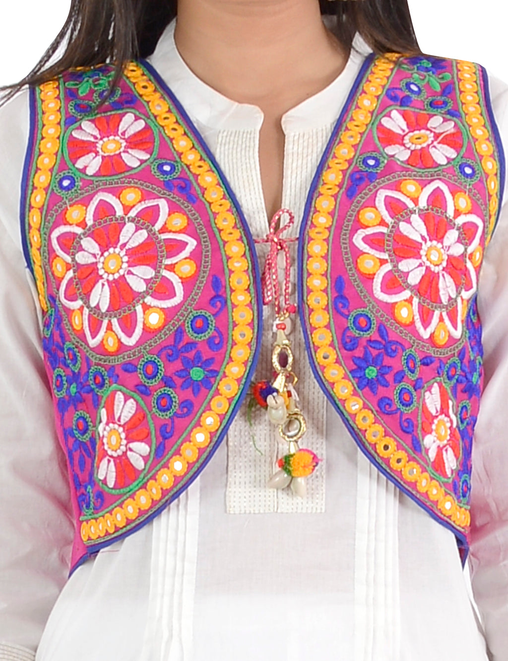 Banjara India Women’s Cotton Blend Kutchi Embroidered Sleeveless Short Ethnic Jacket/Koti (SSE-2002) – Pink - Banjara India