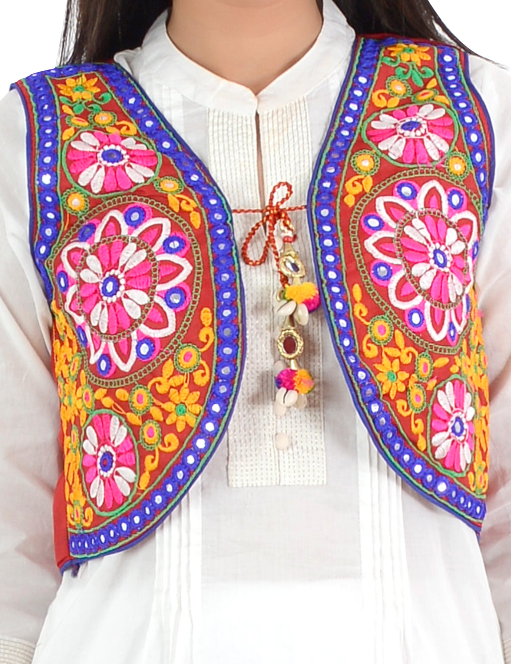 Banjara India Women’s Cotton Blend Kutchi Embroidered Sleeveless Short Ethnic Jacket/Koti (SSE-2002) – Red - Banjara India
