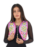 Banjara India Women’s Cotton Blend Kutchi Embroidered Sleeveless Short Ethnic Jacket/Koti (SSE-2002) – White - Banjara India