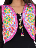 Banjara India Women’s Cotton Blend Kutchi Embroidered Sleeveless Short Ethnic Jacket/Koti (SSE-2002) – White - Banjara India