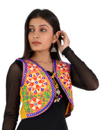 Banjara India Women’s Cotton Blend Kutchi Embroidered Sleeveless Short Ethnic Jacket/Koti (SSE-2002) – Yellow - Banjara India