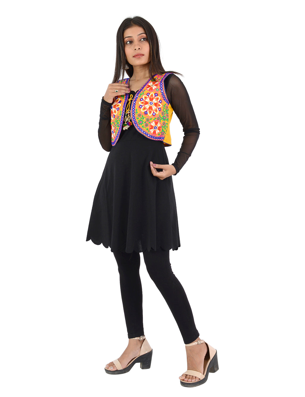 Banjara India Women’s Cotton Blend Kutchi Embroidered Sleeveless Short Ethnic Jacket/Koti (SSE-2002) – Yellow - Banjara India