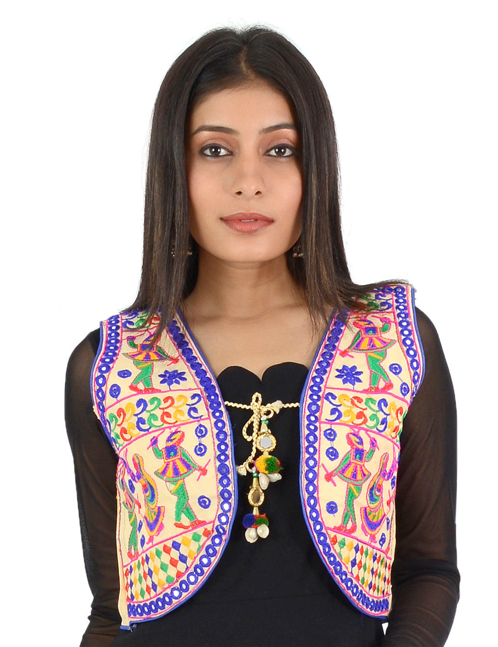 Banjara India Women’s Cotton Blend Kutchi Embroidered Sleeveless Short Ethnic Jacket/Koti (SSE-3003) – Beige - Banjara India