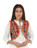 Banjara India Women’s Cotton Blend Kutchi Embroidered Sleeveless Short Ethnic Jacket/Koti (SSE-3003) – Black - Banjara India