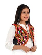 Banjara India Women’s Cotton Blend Kutchi Embroidered Sleeveless Short Ethnic Jacket/Koti (SSE-3003) – Black - Banjara India