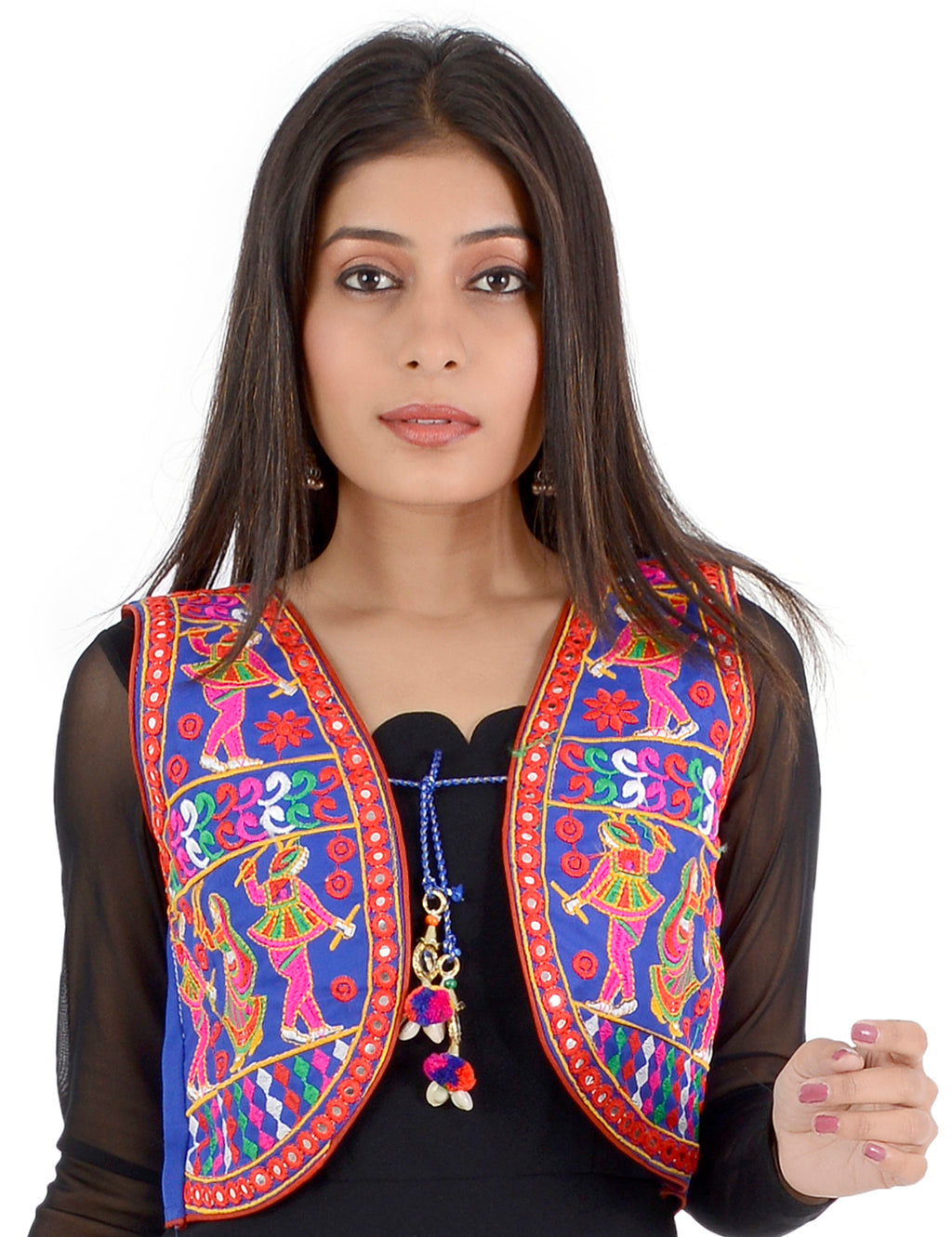 Banjara India Women’s Cotton Blend Kutchi Embroidered Sleeveless Short Ethnic Jacket/Koti (SSE-3003) – Blue - Banjara India