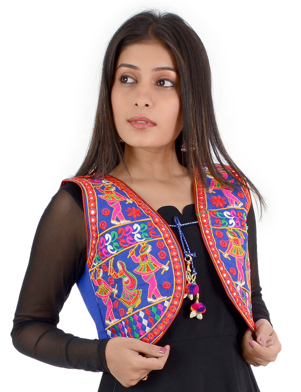 Banjara India Women’s Cotton Blend Kutchi Embroidered Sleeveless Short Ethnic Jacket/Koti (SSE-3003) – Blue - Banjara India
