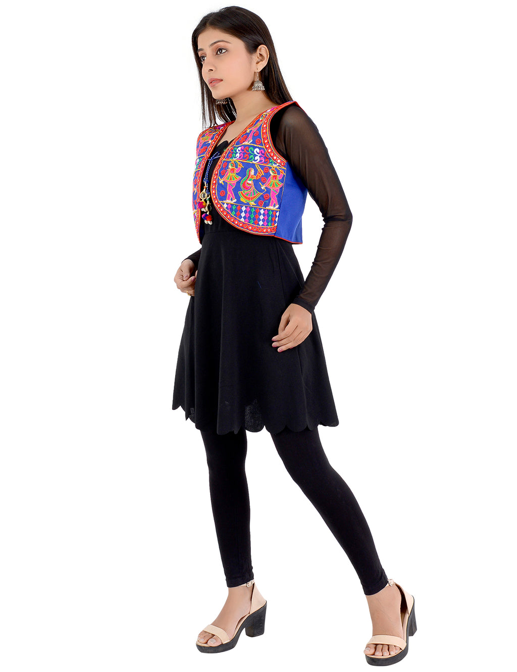 Banjara India Women’s Cotton Blend Kutchi Embroidered Sleeveless Short Ethnic Jacket/Koti (SSE-3003) – Blue - Banjara India