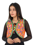 Banjara India Women’s Cotton Blend Kutchi Embroidered Sleeveless Short Ethnic Jacket/Koti (SSE-3003) – Orange - Banjara India
