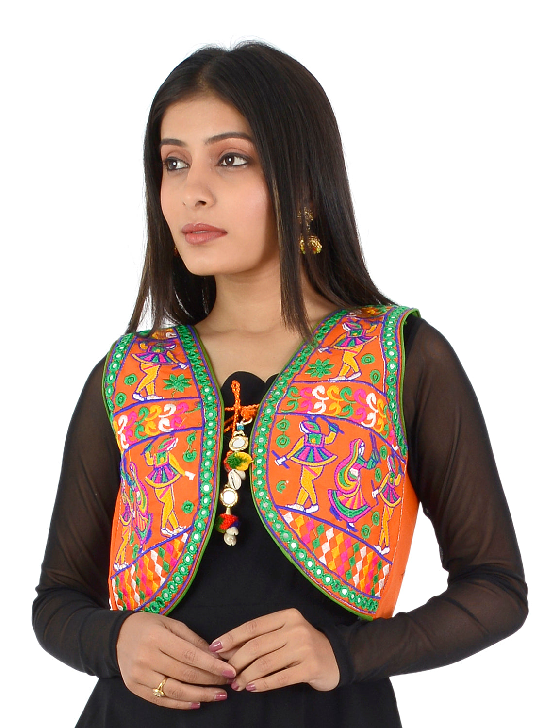 Banjara India Women’s Cotton Blend Kutchi Embroidered Sleeveless Short Ethnic Jacket/Koti (SSE-3003) – Orange - Banjara India